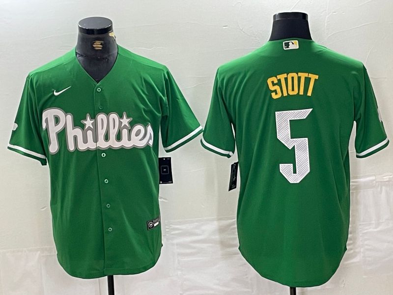 Men Philadelphia Phillies 5 Stott Green Fashion Edition Nike 2024 MLB Jersey style 1